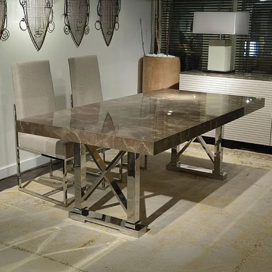Impero Marble Pedestal Dining Table with Stainless Steel Base - Variation Available